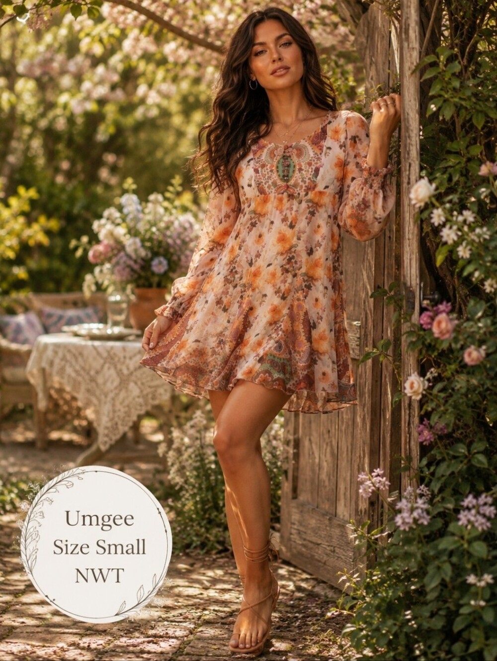Umgee NWT Floral Paisley Boho Mini Dress | Size Small